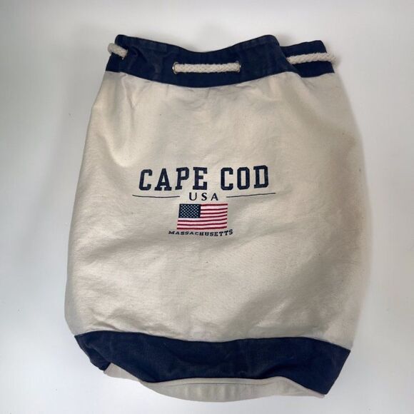 Vintage Beige Boho Cape Cod MA Beachy Coastal Chic Drawstring Sack Backpack - Picture 3 of 8